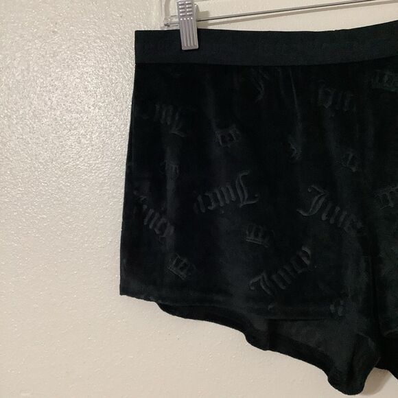 Juicy Couture Y2K Style McBling Black Graphic Logo Velour Pajama Shorts Large - Picture 9 of 12